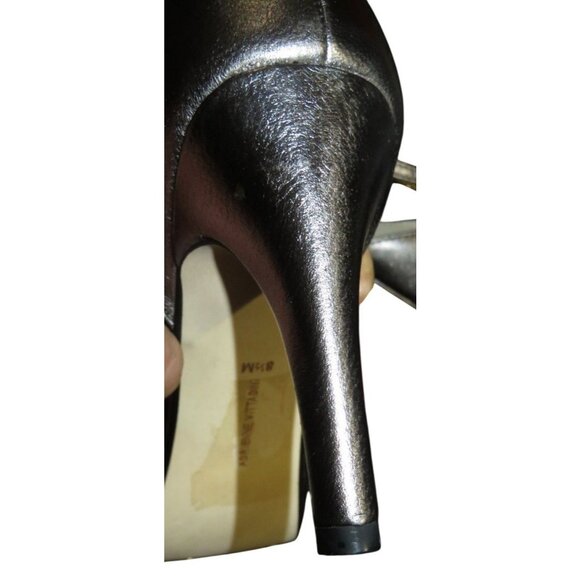 Adrienne Vittadini Ceclia Gunmetal Pewter Metallic Patent Leather T Strap Pumps - Picture 8 of 11
